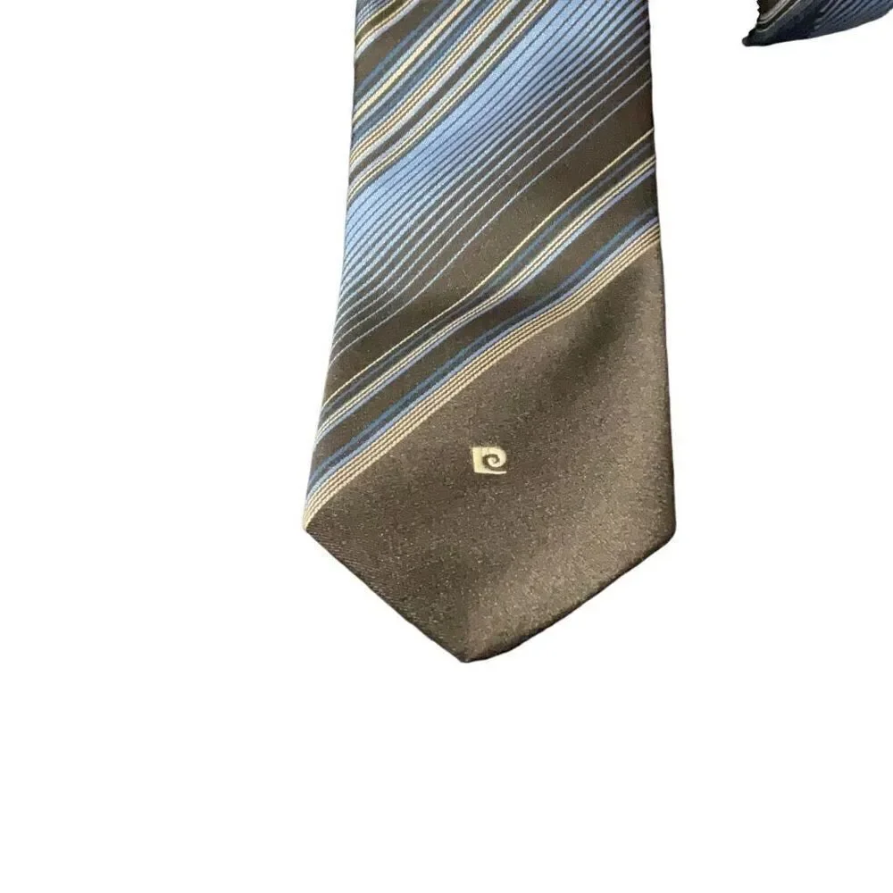 Pierre Cardin Vintage Brown Blue Striped Imported Polyester Neck Tie 54”x 2.75”